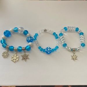 Beautiful Lampwork Glass Snowflake Bracelets Set